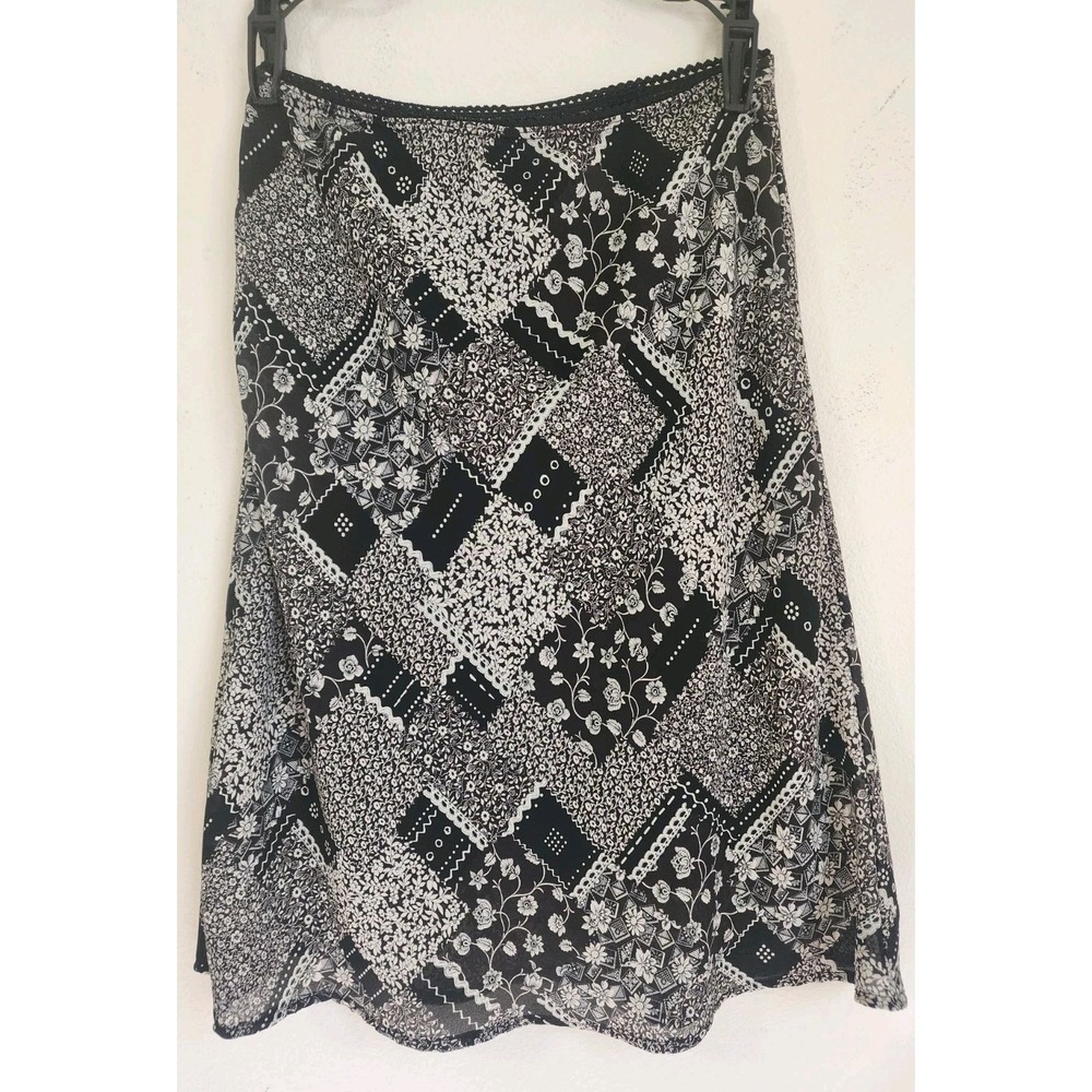 Dressbarn Womens Small Black White Floral Patchwork Midi Skirt Made‎ USA Lined